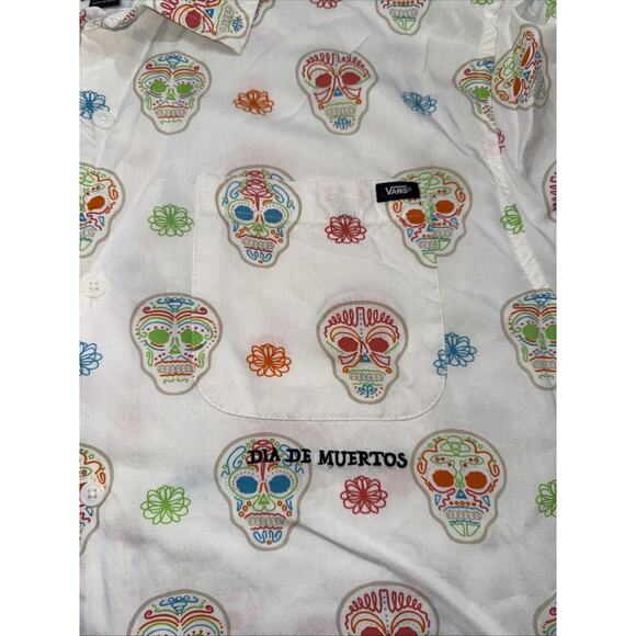 Vans Shirt Mens Large White Multicolor Skulls Dia De Los Muertos Cotton Skater - Picture 5 of 13